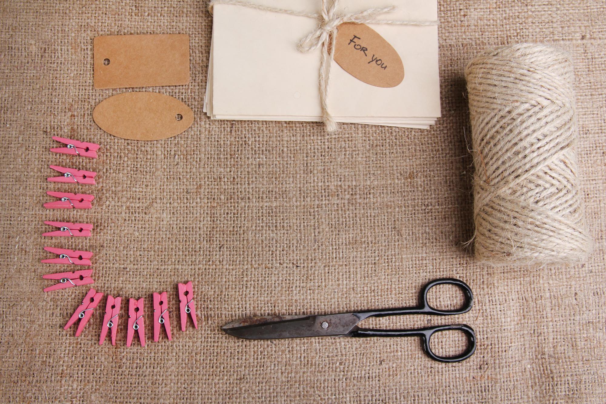 array of embroidered labels on kraft backing